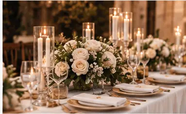 Elegant dekorierte Hochzeitstafel